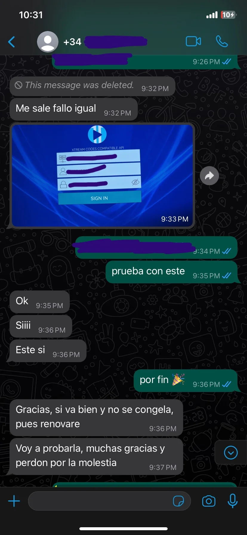 Reseña de cliente en WhatsApp
