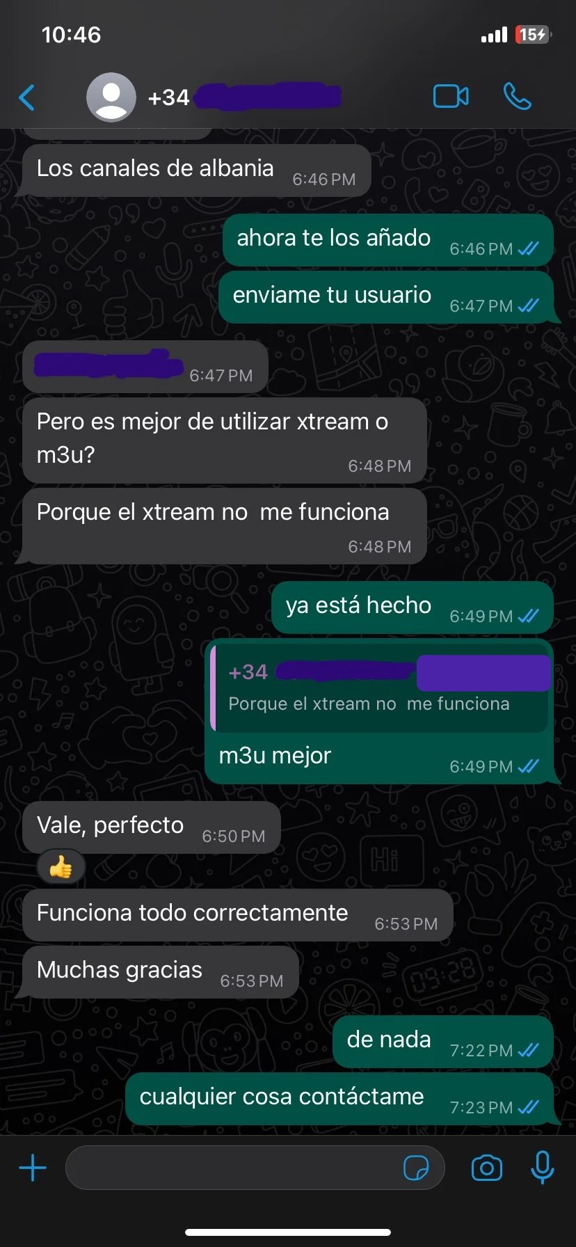 Reseña de cliente en WhatsApp
