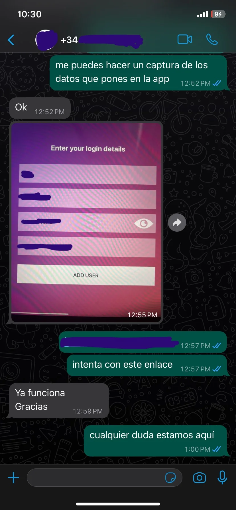 Reseña de cliente en WhatsApp