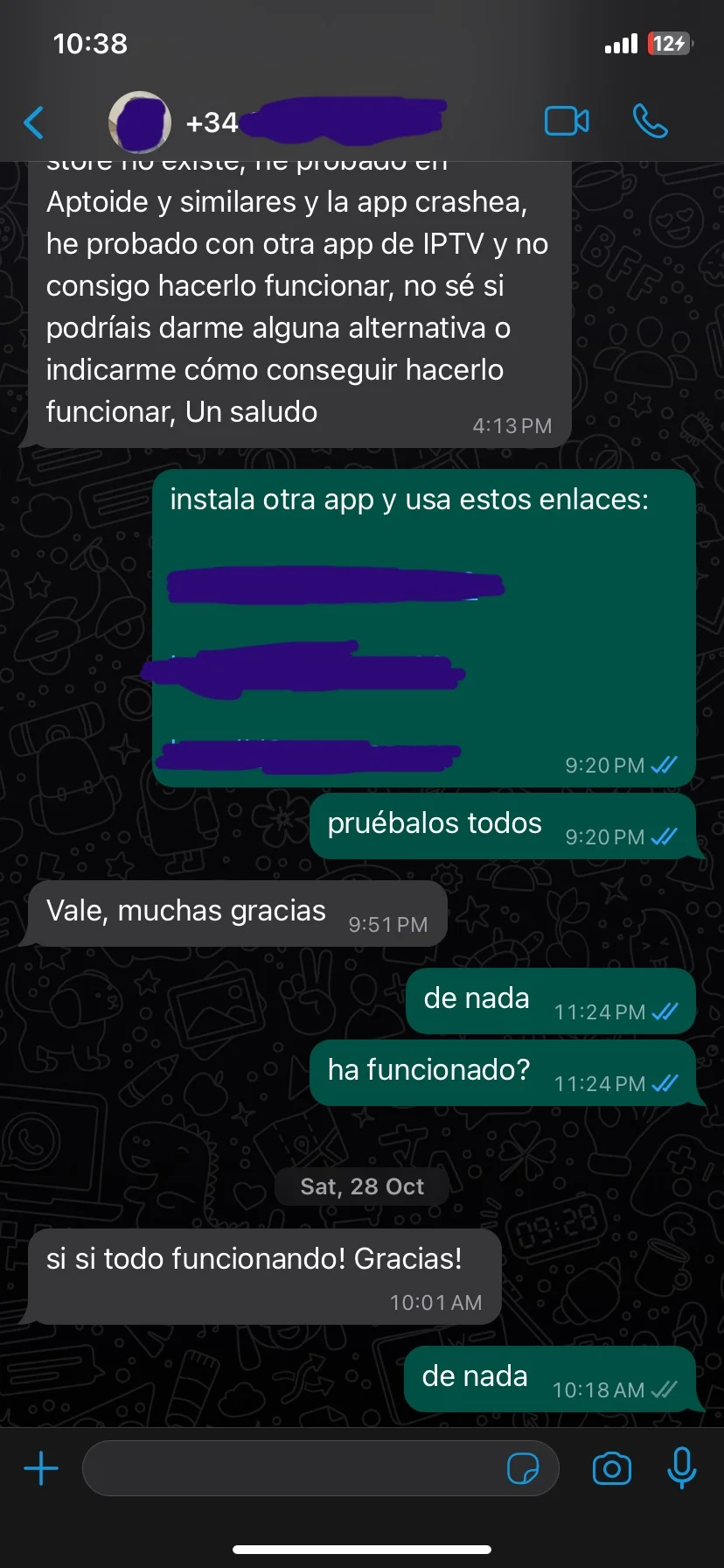 Reseña de cliente en WhatsApp